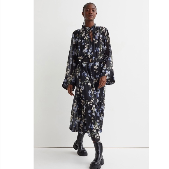 Floral Chiffon H&M Midi DRESS - NWT long sleeved - Picture 8 of 15